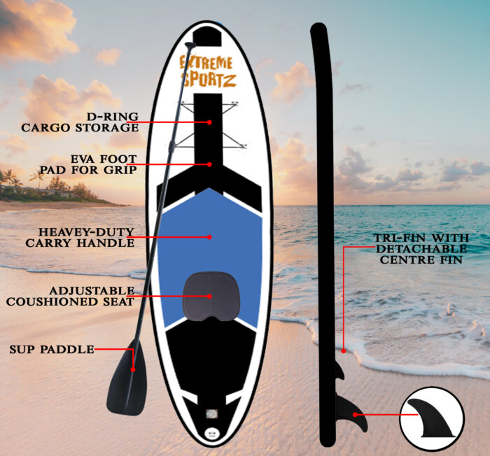 10.6 ft Inflatable Paddle Board with all accessories and 3 fins