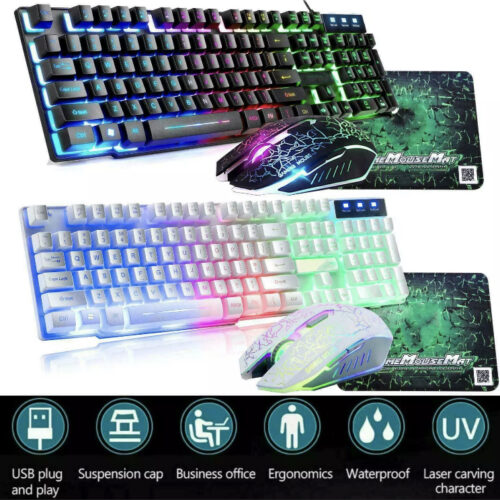 : BRANDNEW INSTOCK T6 Rainbow Backlight Usb Ergonomic Gaming Keyboard and Mouse Set (LED Backlight)