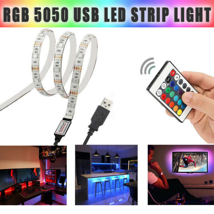 5M LED Strip Light 5V USB 150 Leds TV Back Lamp RGB 5050 24-key IR Controller