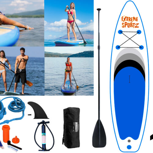 : 10.6 FT Inflatable Paddle Board SUP Board + Paddle + Pump + Leg Leash+ Bag pack + Repair Kit-Sky Blue